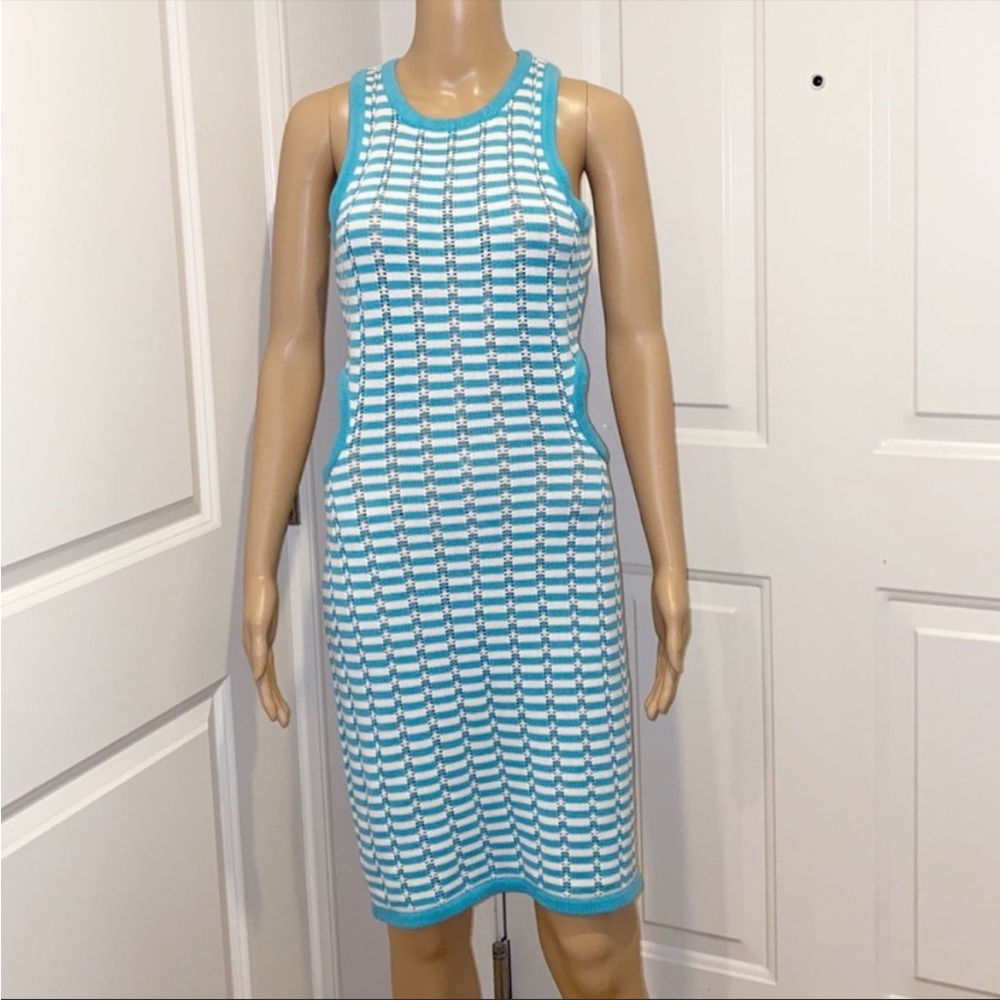 Cotton On crochet scoop neck mini dress in blue knit open back new